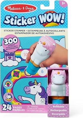 Melissa & Doug Sticker Wow!™ 24-Page Activity Pad and Sticker Stamper, 300 Stickers, Arts and Crafts Fidget Toy Collectible Character – Unicorn Creative Play Travel Toy for Girls and Boys 3+
