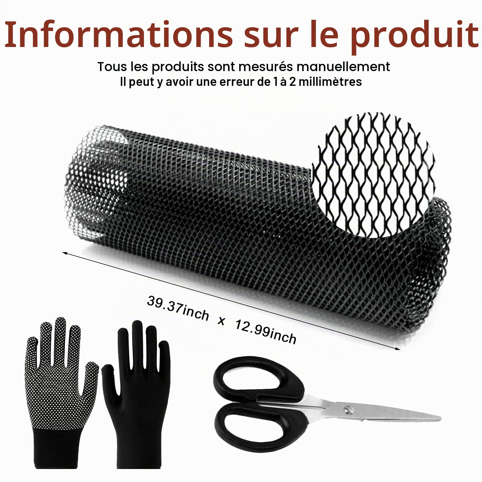 CKN-HT55 Grille métallique universelle en aluminium nid d'abeille, pour voiture, en alliage d'aluminium, avec ciseaux et gants, 100 x 33 cm, noire