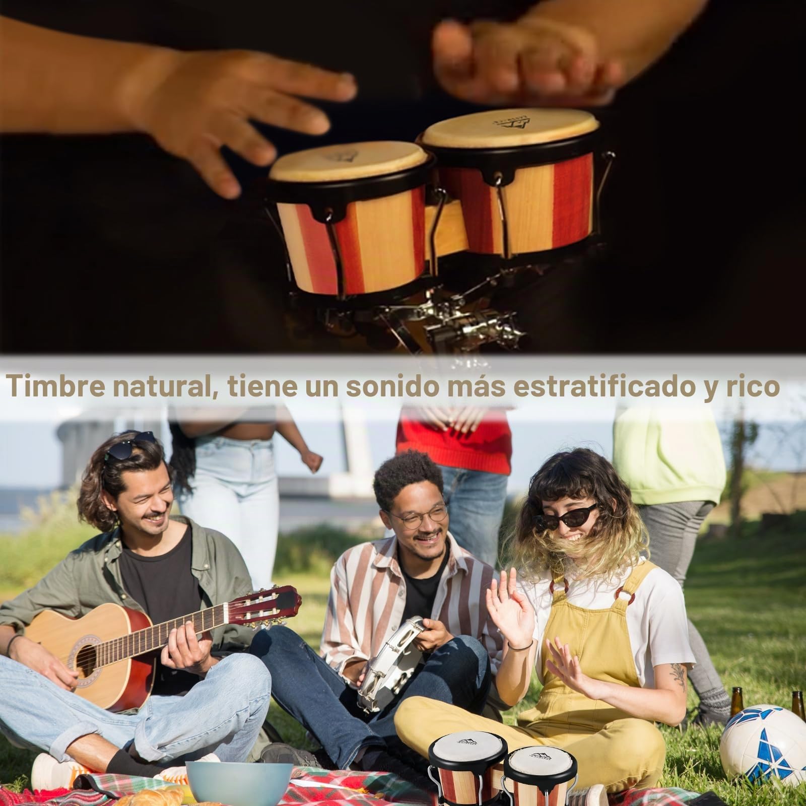 EastRock Bongo Drum - Juego de bongos de 4 y 5 pulgadas para adultos, principiantes, profesionales, instrumentos de percusión de madera y metal sintonizables con llave de afinación