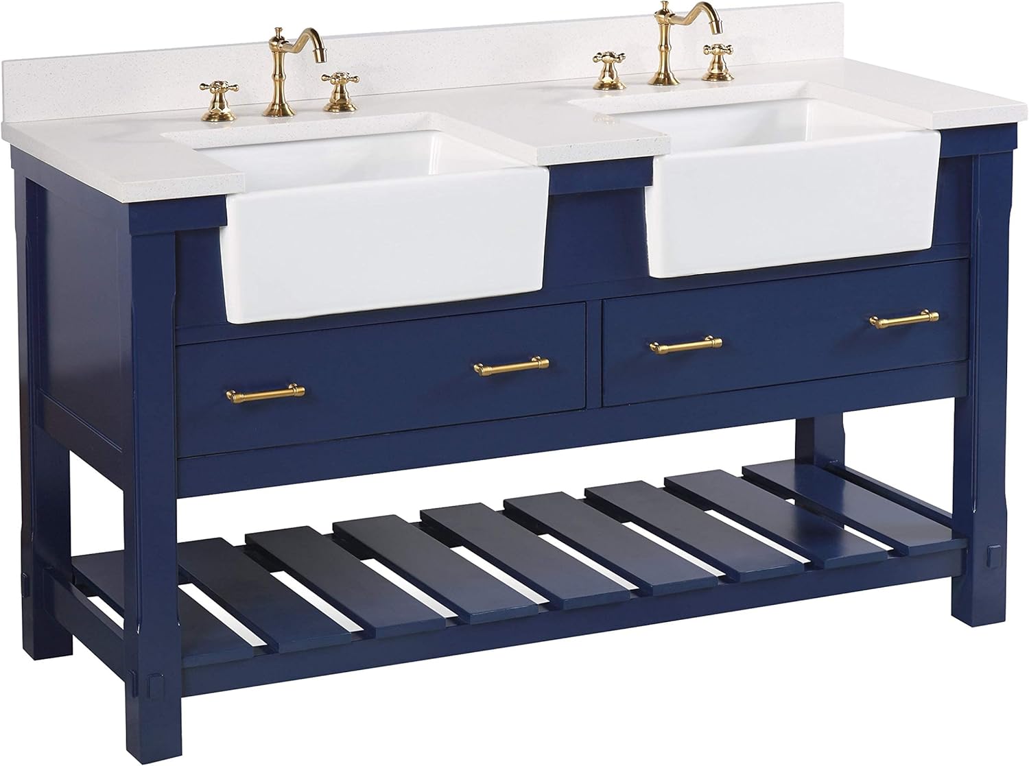 Kitchen Bath Collection Charlotte 60-inch Double Bathroom Vanity (Quartz/Royal Blue): Includes Royal Blue Cabinet with Stunning Quartz Countertop and White Ceramic Farmhouse Apron Sinks