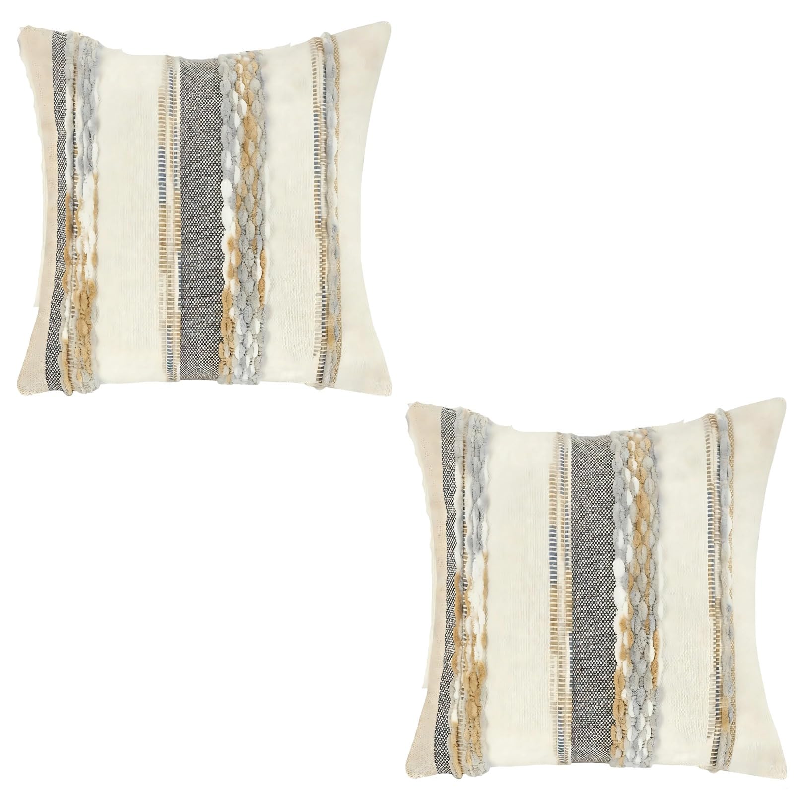 Housse de coussin chenille 45x45 cm lot de 2 style bohème à rayures