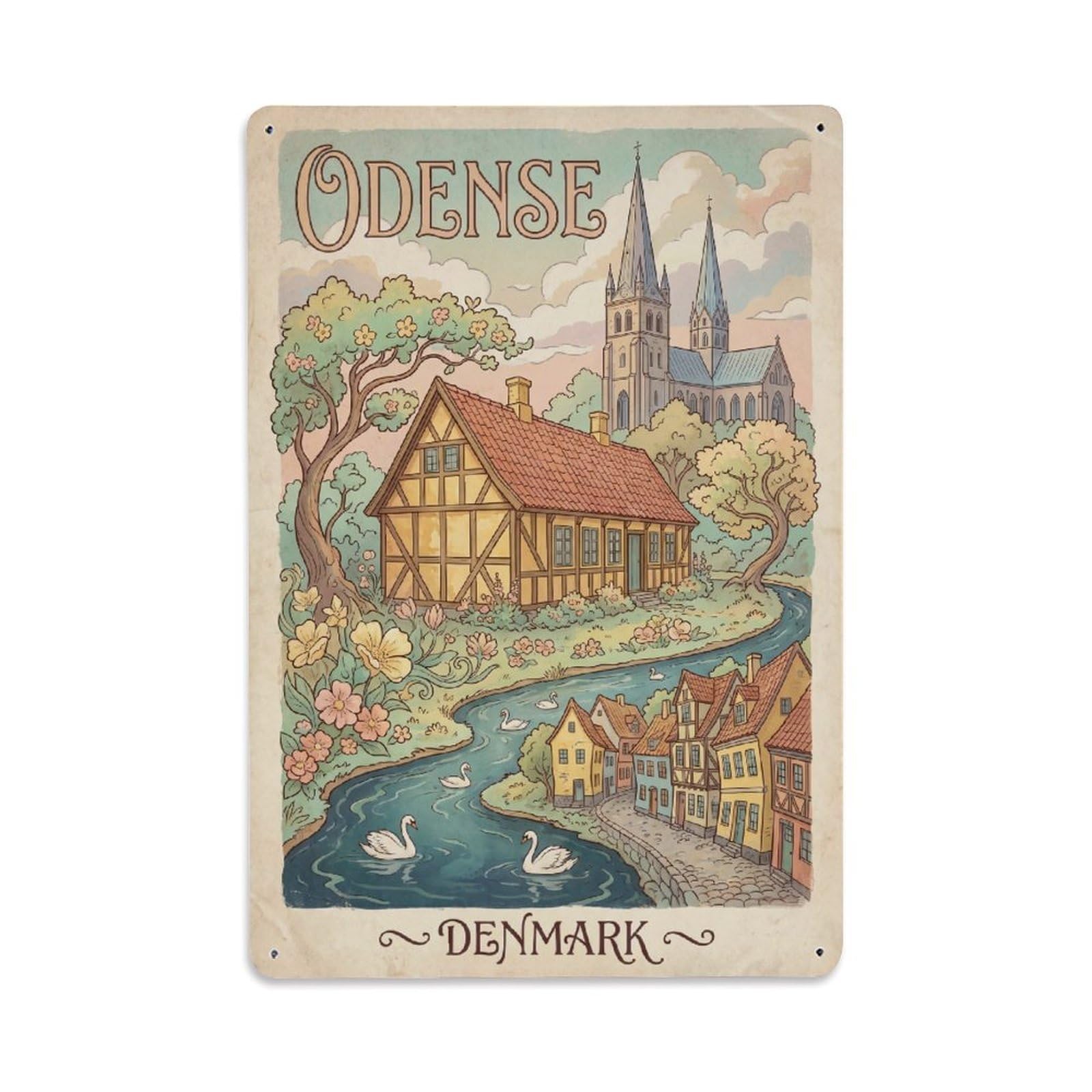 Denmark Odense Vintage Travel Metal Tin Sign