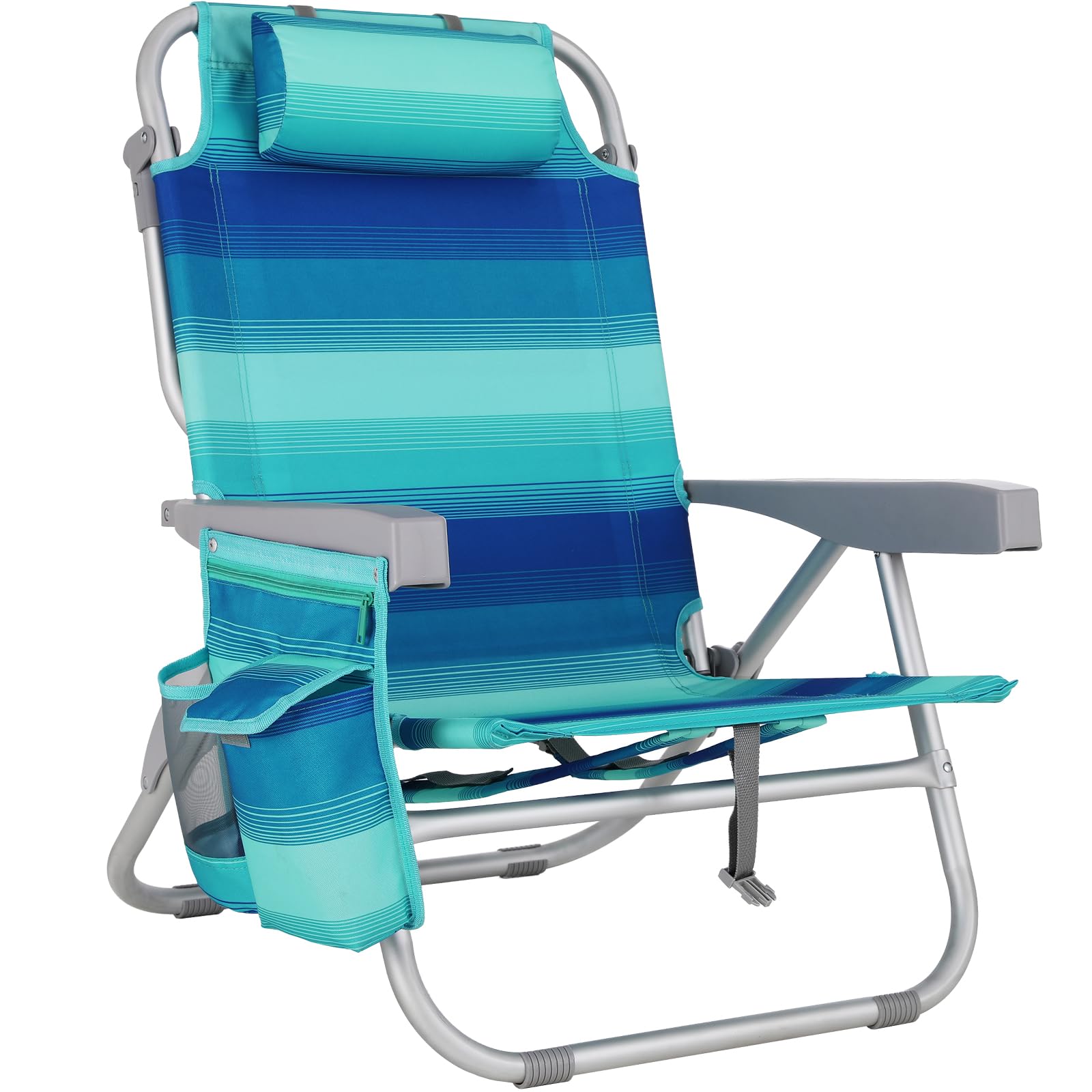 LIFERUN Silla de Playa Plegable de Aleación de Aluminio, Silla Plegable Ligera y Portátil como Mochila, Silla de Camping, Reclinable, Capacidad de Carga de hasta 150 kg, Silla Plegable de Exterior