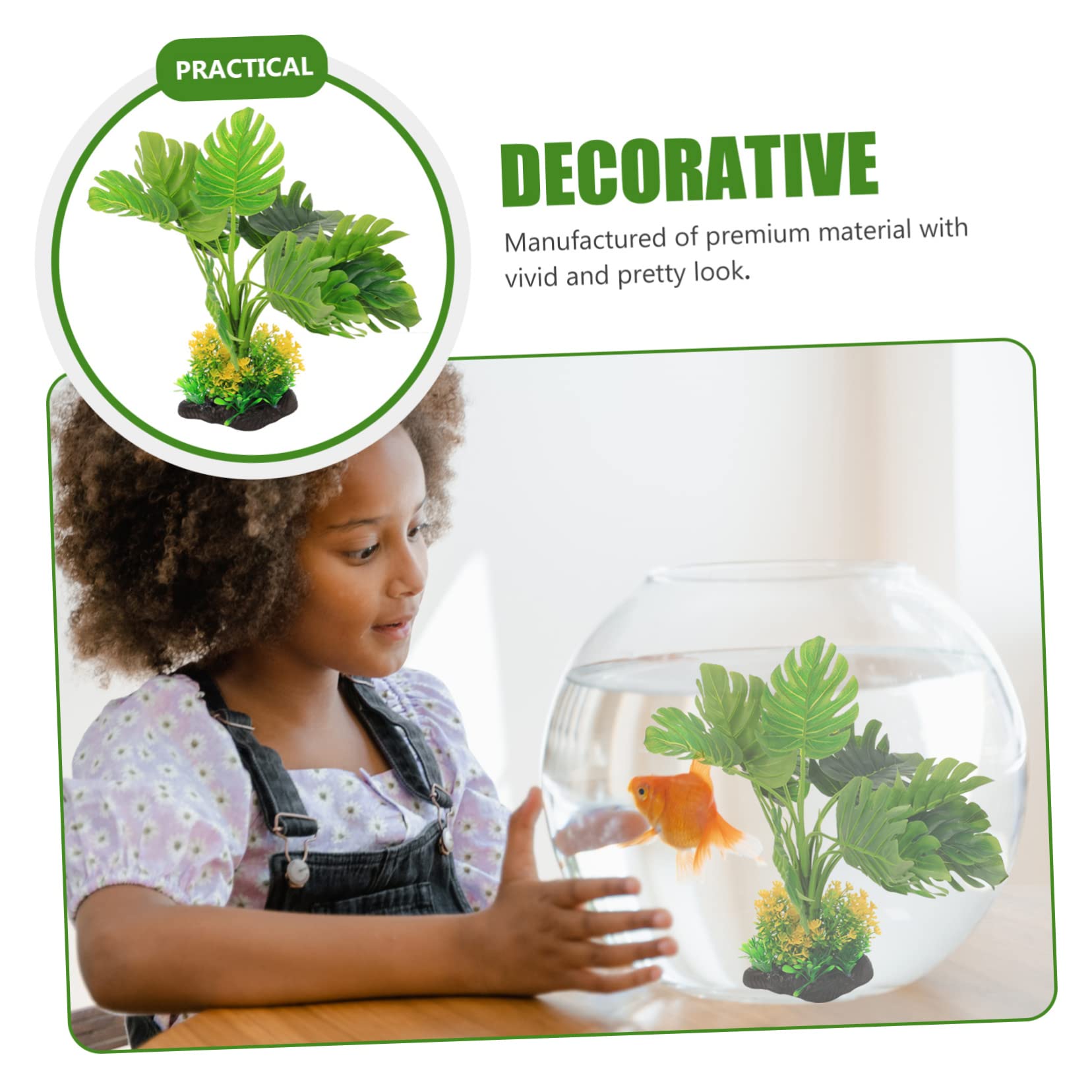 YARNOW 3 Piezas Pecera Paisajismo Agua Plantas Tanque De Peces De Acuario Decoración De Peces Acuario De Peces Plantas Artificiales Rocas De Pecera Accesorios Equipo El Plastico Green