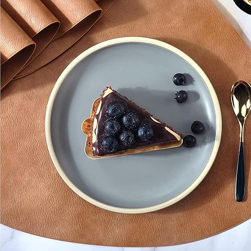 Miniatura 7 de Arineng Juego de 6 manteles individuales ovalados con portavasos, patrón de piel de vaca, lavable, de cuero de doble cara para el hogar,