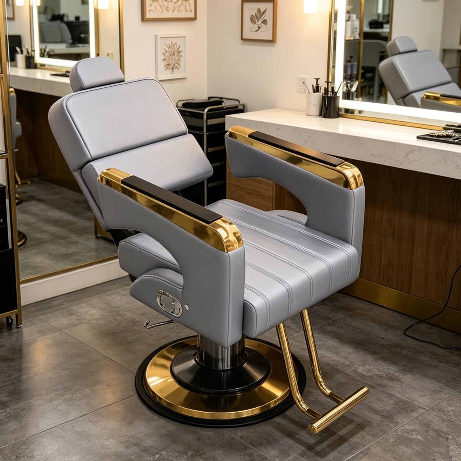 Sillón De Barbería Y Peluquería Silla Hidráulica con Bomba Y Giro De 360°, Respaldo Reclinable; Ideal para Salones, Spas, Centros De Belleza Y Uso Doméstico(C)