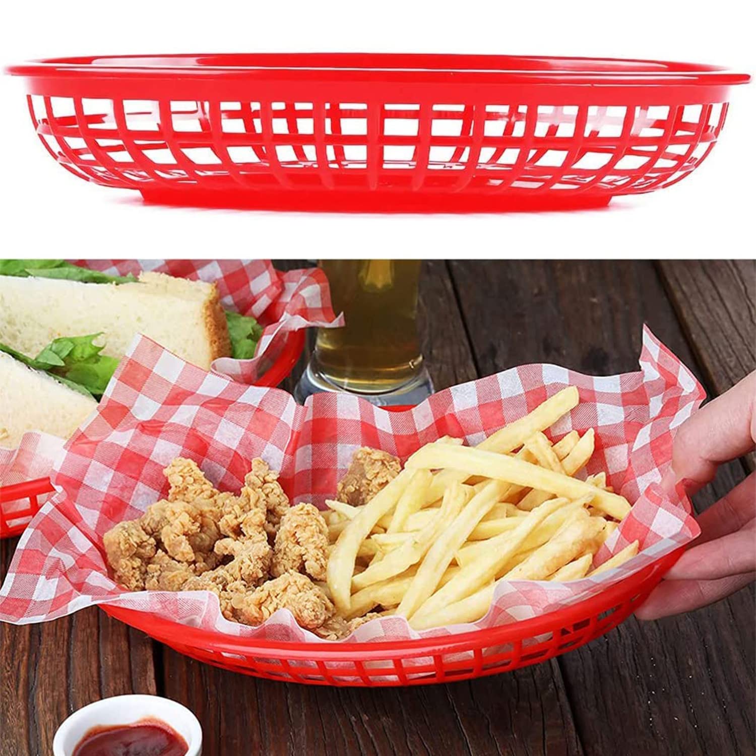 12 sztuk koszyków na pieczywo, owalne kosze na żywność, fast food, talerze na przekąski, francuskie frytki, kosz na chipsy, nadają się do hamburgerów, frytek i hot dogów