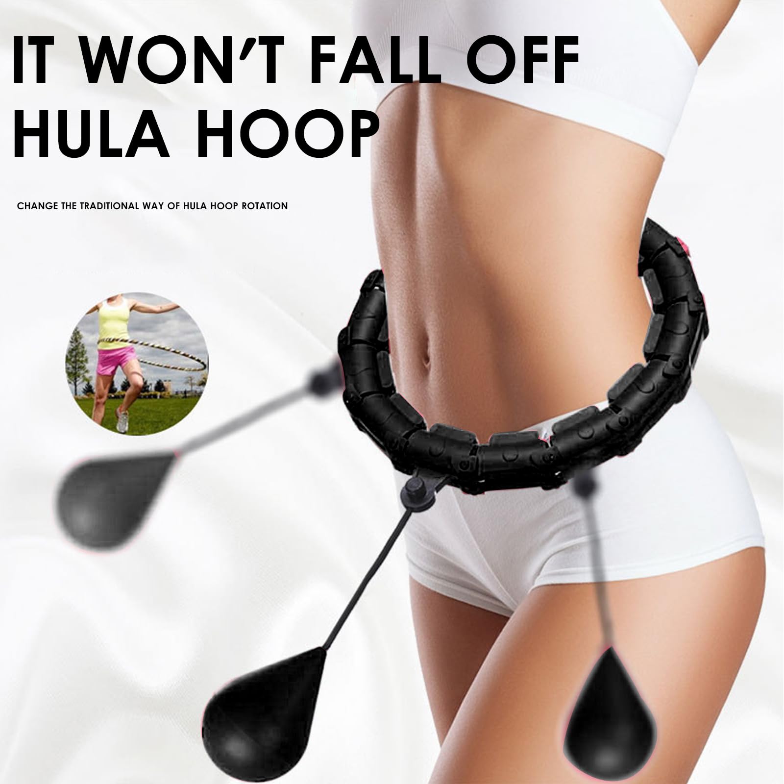 Smart Hula Hoop - Pneumatico per adulti con peso a sfera, 32 nodi (57 – 165 cm), regolabile, per il fitness, silenzioso, per la dimagrimento, per la perdita di peso, fitness, inferiore
