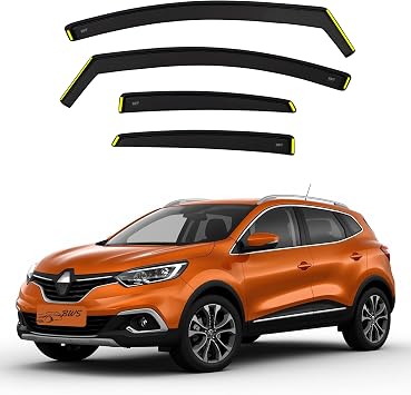 BWS Wind Deflectors for Renault Kadjar 2015-2024 5 Door SUV 4 pieces Set - Keep Your Car Ventilated in Rain - Reduce Wind Turbulence - In-Channel Dark Tinted Set Visors