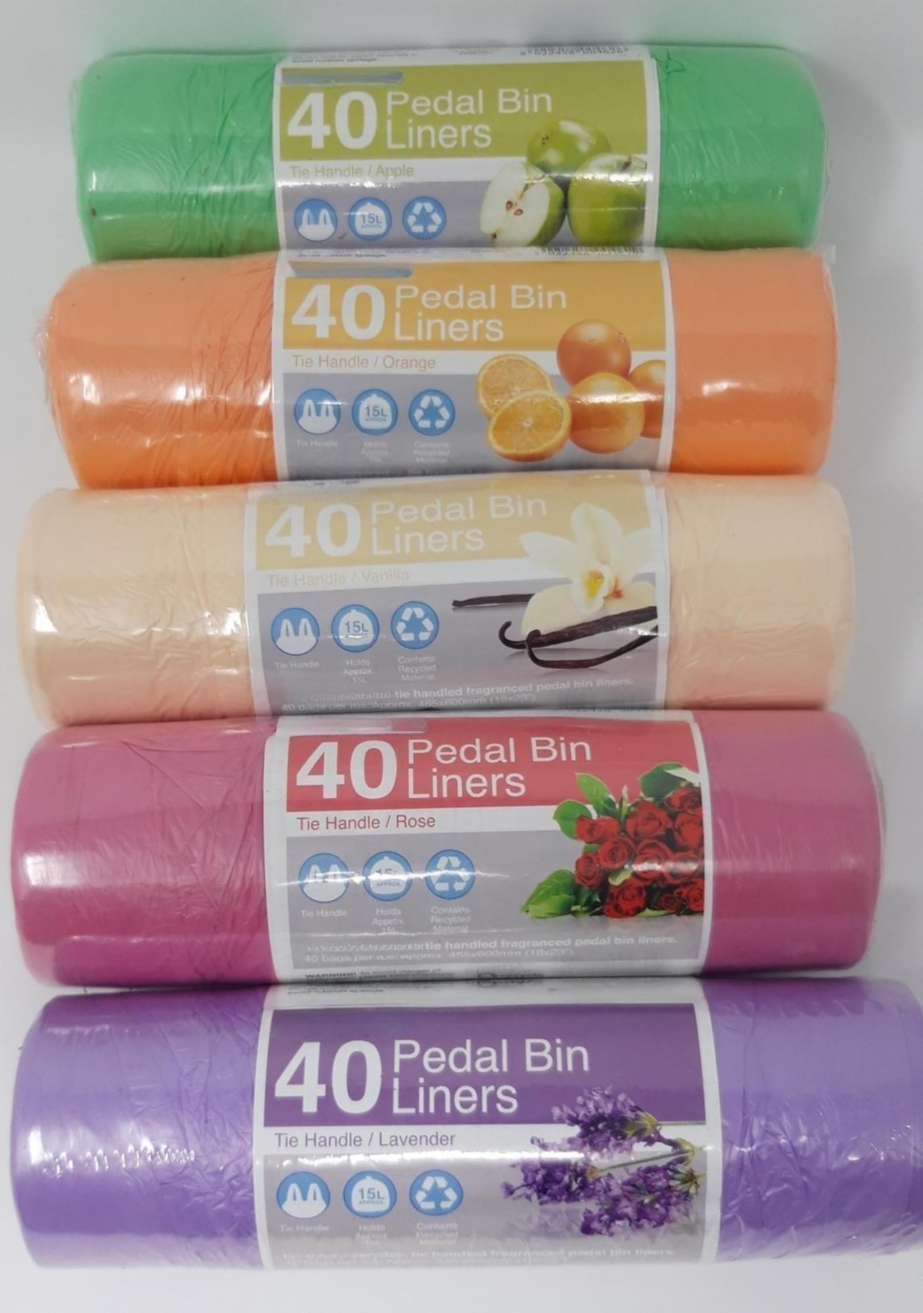 Foglish Home & Garden Scented Pedal Bin Liners, 200 Pack, 15L, Tie Handle, Multiple Fragrances, 455x600mm