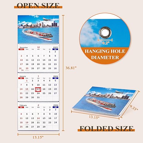 Miniatura 2 de Calendario mensual 2023 de pared 2023, calendario vertical de 3 meses (plegado en un mes), diciembre de 2023 a enero de 2024, para oficina, escuela