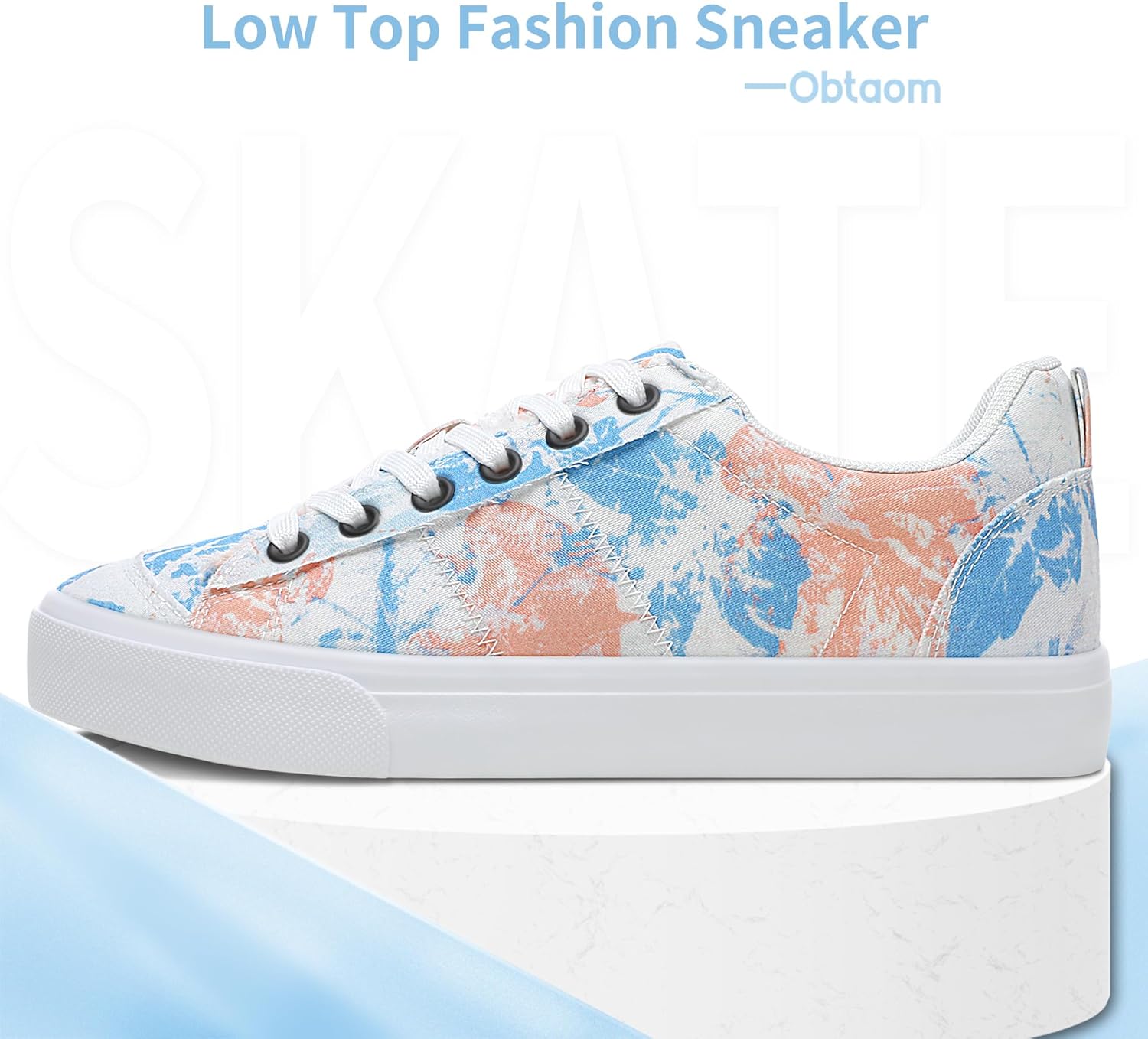 Obtaom Women's Canvas Sneakers Cute Lace up Fashion Sneaker Comfortable Skate Shoe for Lady Casual Tennis Flats - Image 3