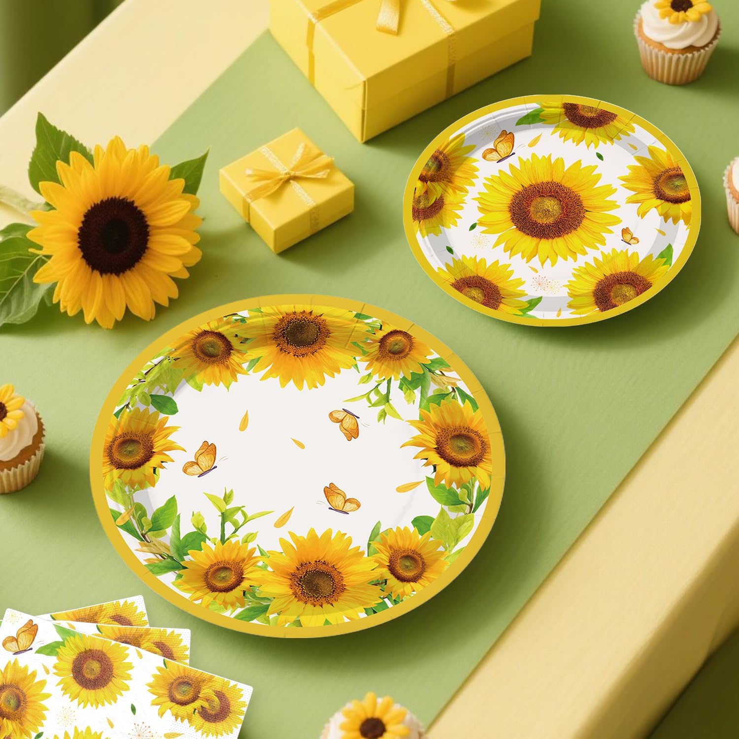 212Pcs Sunflower Birthday Decorations Serves 25 Guests, Sunflower Decorations Include Banner, Plates, Tablecloth, Cake Topper and Balloons Etc, for Yellow Birthday Decorations