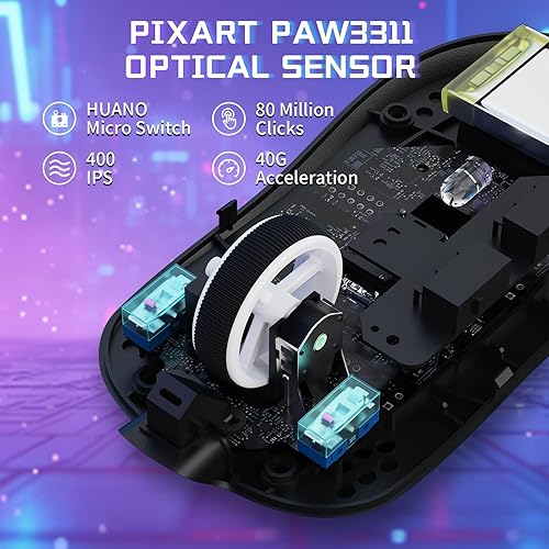 Miniatura 4 de ATTACK SHARK X8SE - Mouse inalámbrico para juegos, sensor óptico ajustable de 25 K DPI PAW3311, ergonómico de 2.08 oz ligero, triple modo