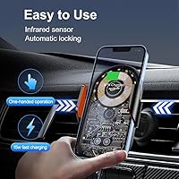 Vista 3 de Soporte inalámbrico para cargador de automóvil, carga rápida Qi de 15 W, soporte de teléfono con abrazadera automática para dispositivos de 4.7 a