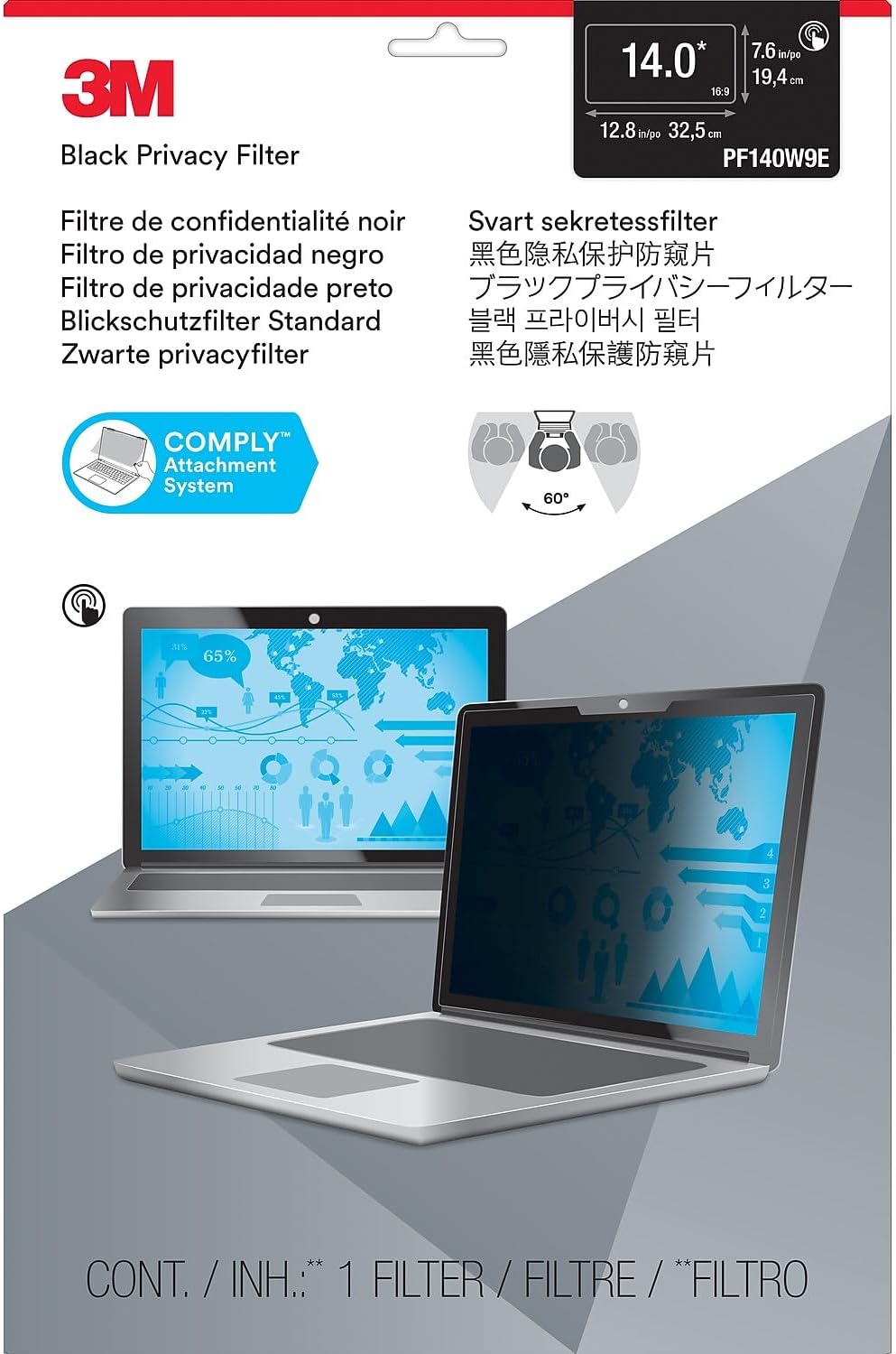 3M Privacy Filter for 14" Edge-to-Edge Widescreen Laptop (PF140W9E)