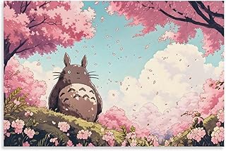 Kawaii Pink Floral My Neighbor Cat StudioGhibli Anime Movie Posters Wall Decor For Bedroom Canvas Painting Bathroom Art Wa...