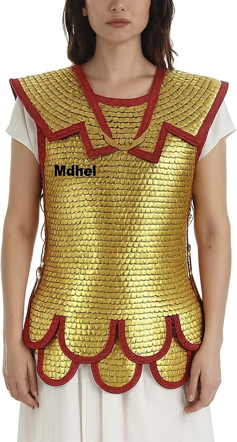 Roman Brass Scale Lorica Squamata Armor – Handmade 15x25mm Scale Cuirass with Red Trim | LARP, Reenactment, Costume (L)