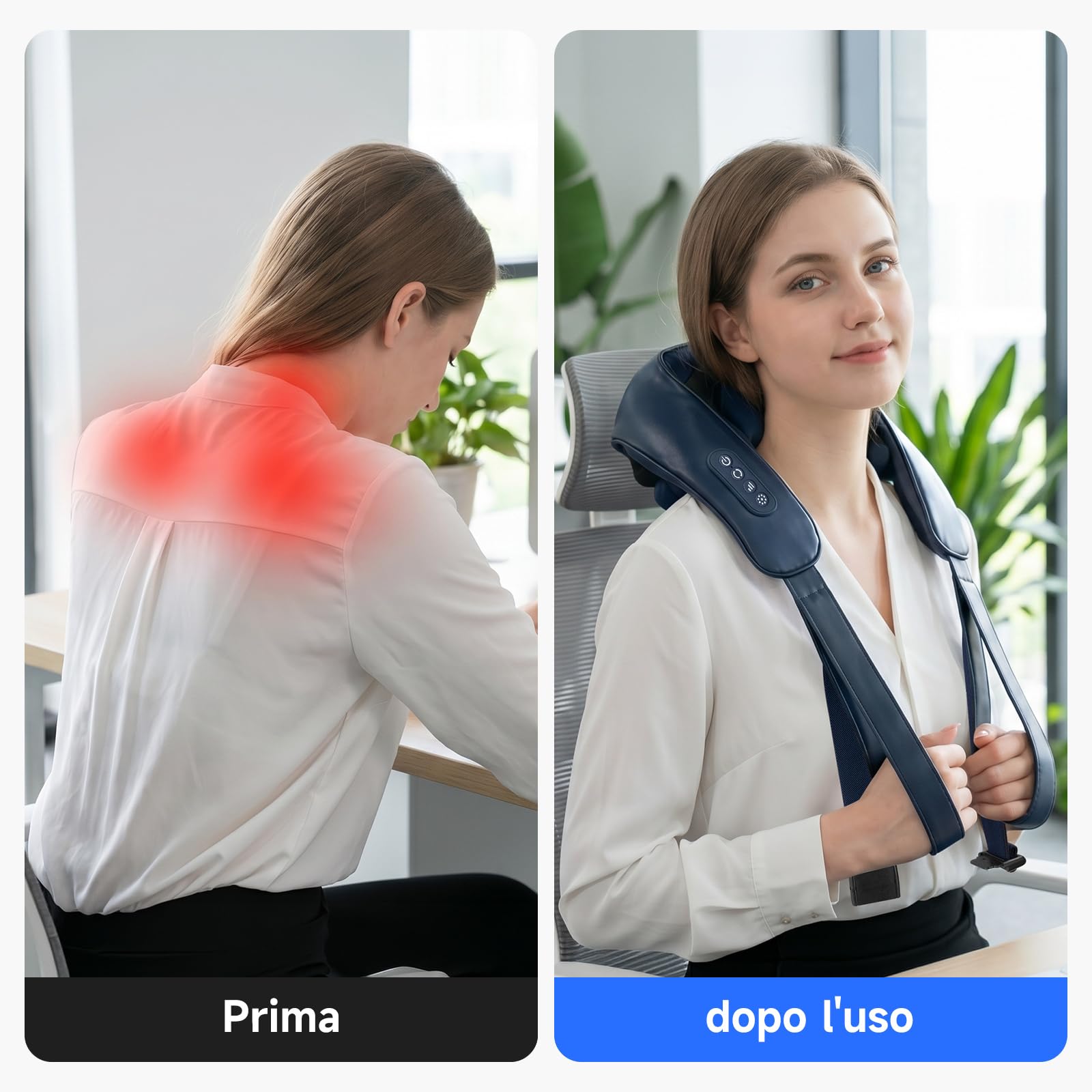 Massaggiatore collo spalle e schiena 8D Shiatsu - Massaggio Profondo | Massaggiatore Cervicale Senza Fili con Calore, Massaggiatore Portatile Ricaricabile,Regali per Uomini Donne