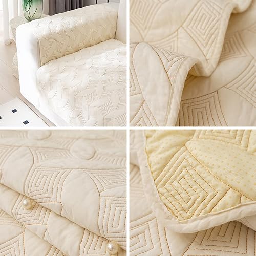 Miniatura 29 de Funda de Sofá Estilo Granja Color Sólido Neutro Funda de Sofá de Algodón Suave Acolchado Fundas para Sofá Seccional Antideslizante Lavable Forro de