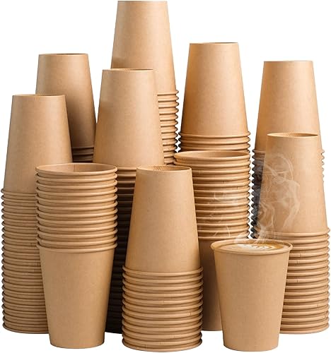 Miniatura 23 de SIUQ Paquete de 400 vasos de papel Kraft de 8 onzas, vasos de café de papel desechables sin blanquear, tazas gruesas para bebidas calientes/frías