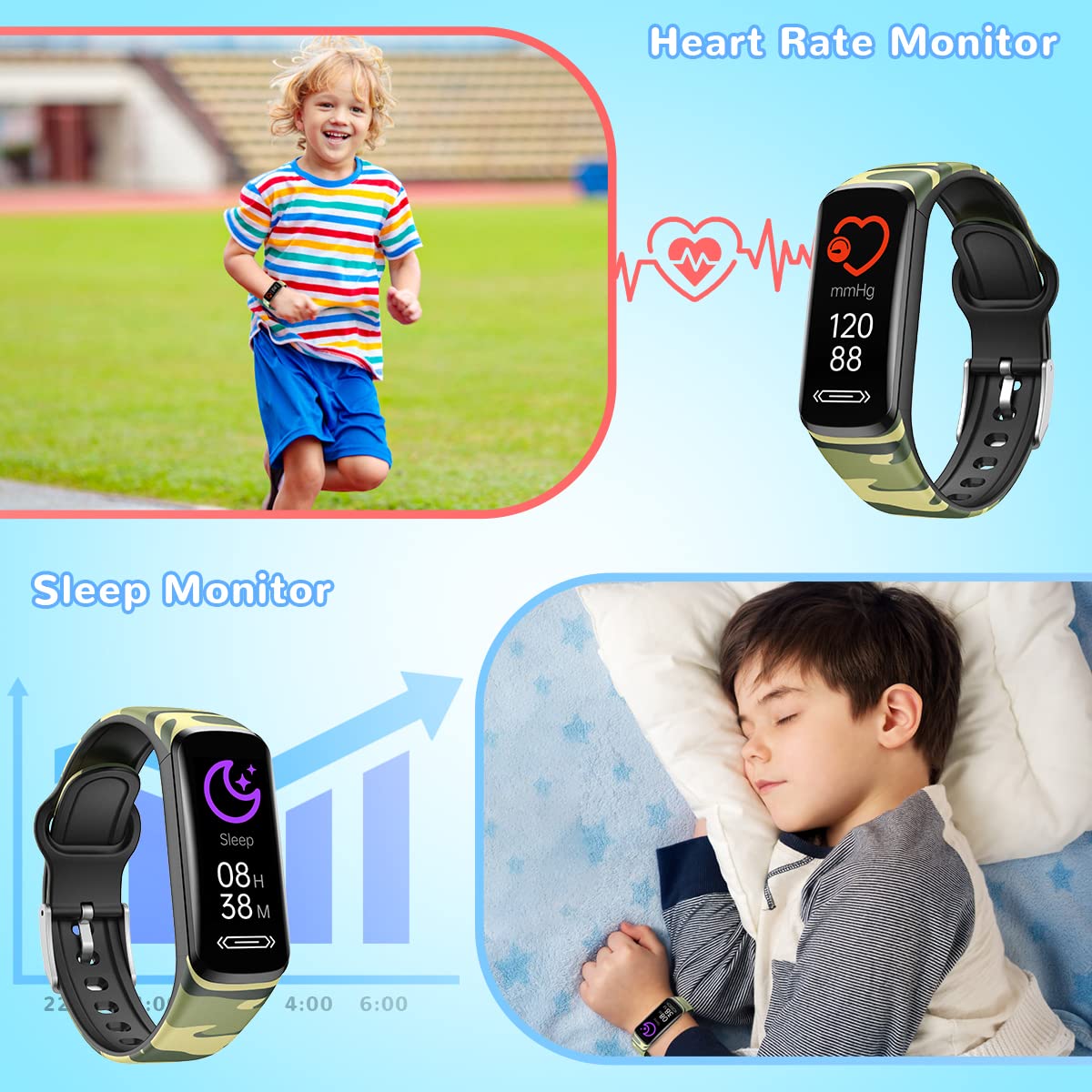Smartwatch Fitness Orologio Bambini Digitale: Bambino Bambina IP68 Impermeabile Bluetooth Smart Watch Cardiofrequenzimetro da Polso Tracker Contapassi Conta Calorie nuotare sportivo per iOS Android