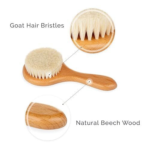 Miniatura 3 de Natemia Cepillo de pelo de bebé de madera para recién nacidos y niños pequeños cerdas suaves naturales ideal para el gorro de cuna regalo perfecto