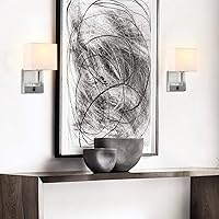 Vista 2 de PERMO Juego de 2 lámparas de pared individual con pantallas textiles blancas y botón de interruptor de encendido/apagado, pequeñas lámparas modernas