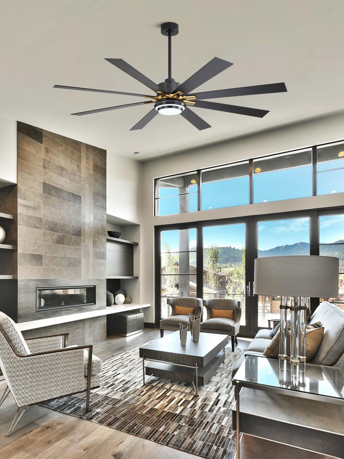 72 Inch Black and Gold Ceiling Fan with Lights Modern Fandelier Ceiling Fan Gold Chandelier with Lights and Remote, Reversible Quiet 3CCT, 8 Dual Blades 6 Speeds for Indoor Outdoor