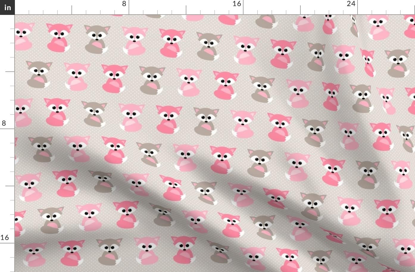 Spoonflower Fabric - Foxes Pink Fox Woodland Animal Girl Printed on Organic Cotton Sateen Fabric by The Yard - Sewing Quilting Apparel Home Decor