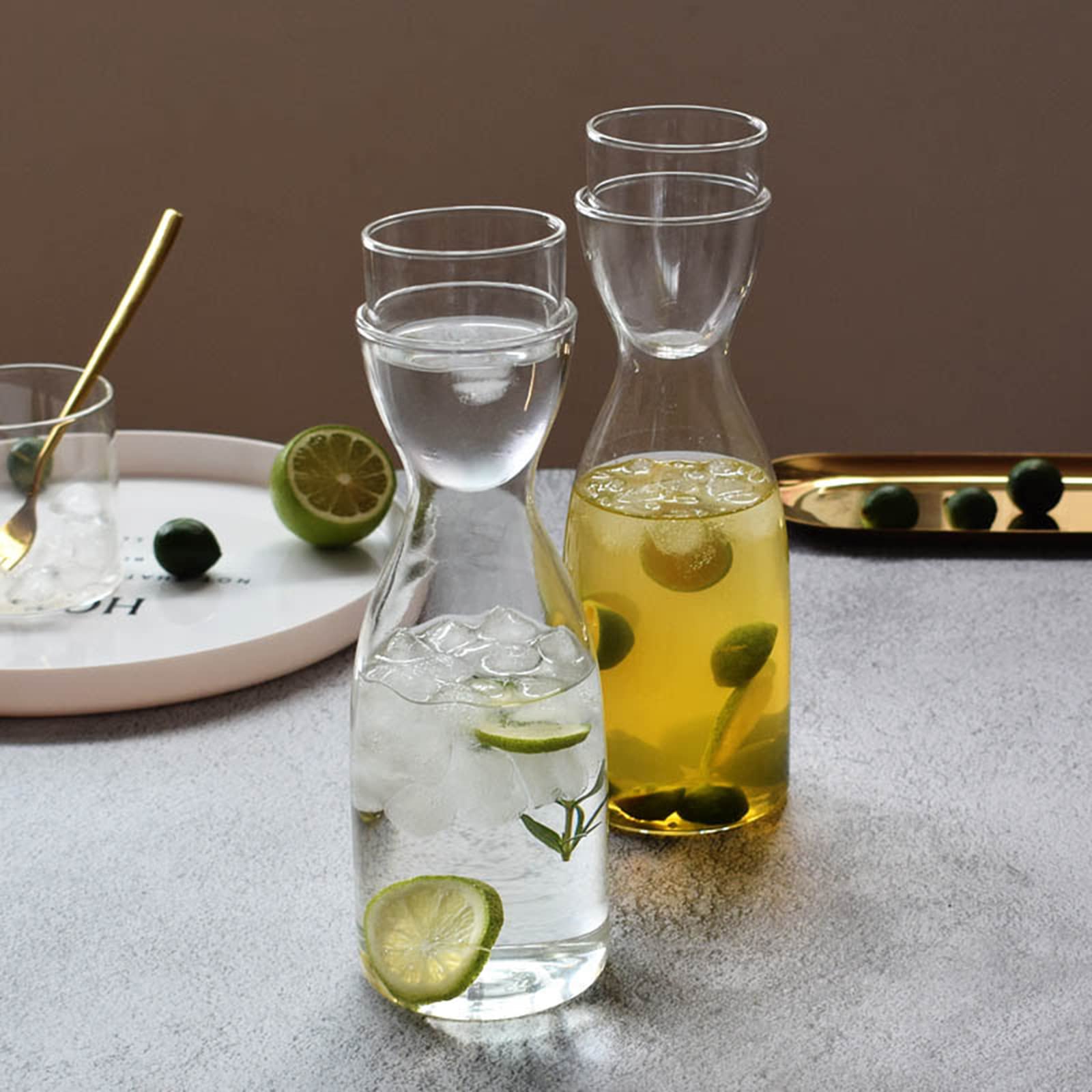 Carafe à Eau De Chevet Mfacoy - Ensemble Pichet En Verre 500 Ml Avec Tasse 150 Ml, Style Vintage Pour La Chambre