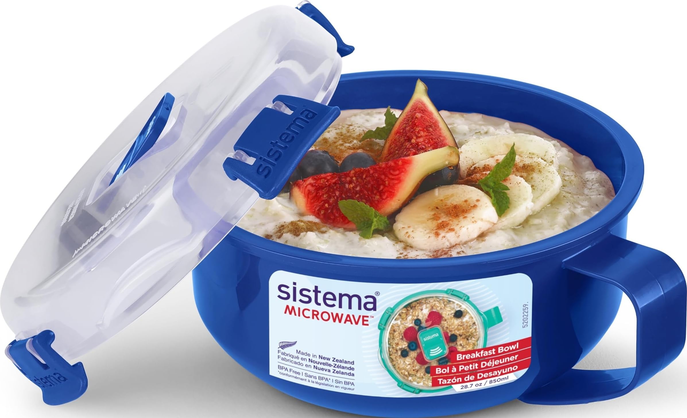Sistema Microwave Breakfast Bowl | Round Microwave Container with Lid | 850 ml | BPA-Free | Assorted Colours (Varies by Pack)