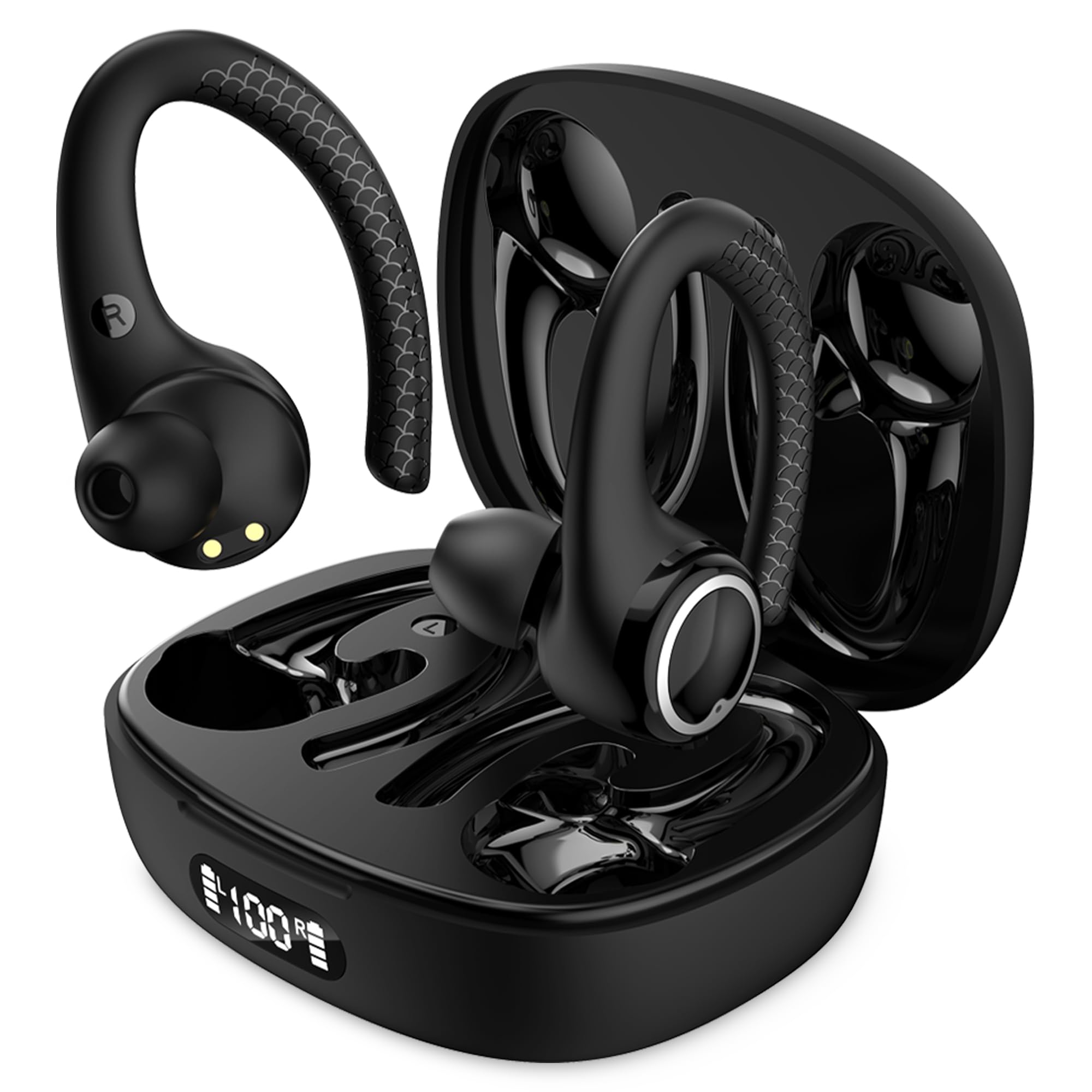 MyJoy Active Wireless Earbuds, Bluetooth, Over The Ear Earbuds, Running, Workout Headphones, Black
