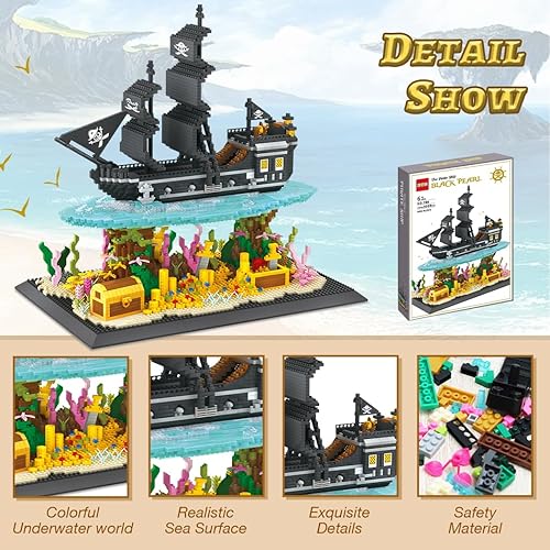 Vista 2 de Kit de construcción de barco pirata, 4059 piezas, juego de micro bloques de construcción, juguete de construcción y exhibición para adultos, regalos