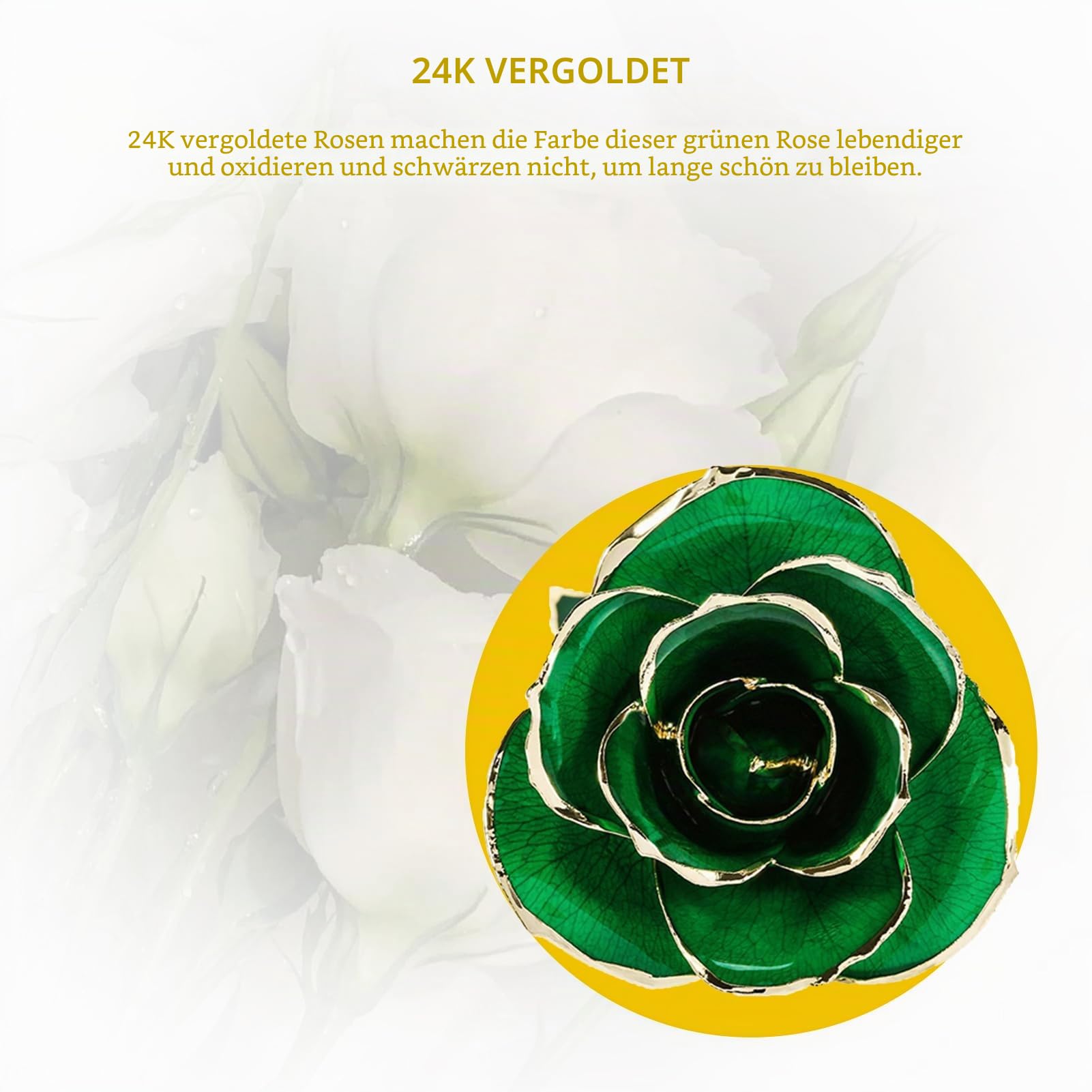 Gugxiom Gold Getauchte Rose, Langlebige Grüne Ewige Rose, Einzigartiges Dekor für Deko Rosen für Valentinstag, Muttertag, Hochzeiten, Jubiläen usw.