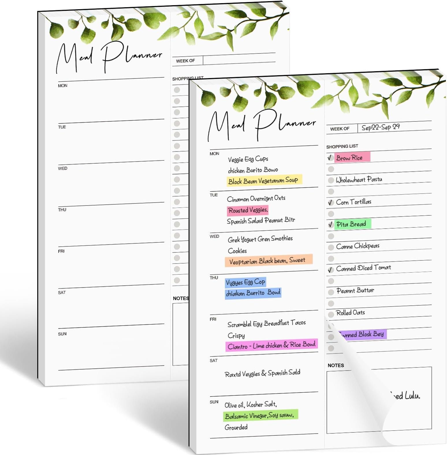 Joyberg 2 PCS Weekly Meal Planner Magnetic for Fridge 8.3x5.5”, Undated Meal Planner and Grocery List Tearable Shopping List, Magnetic Menu Planner for Fridge for Weekly Plan - 50 Pages/Book