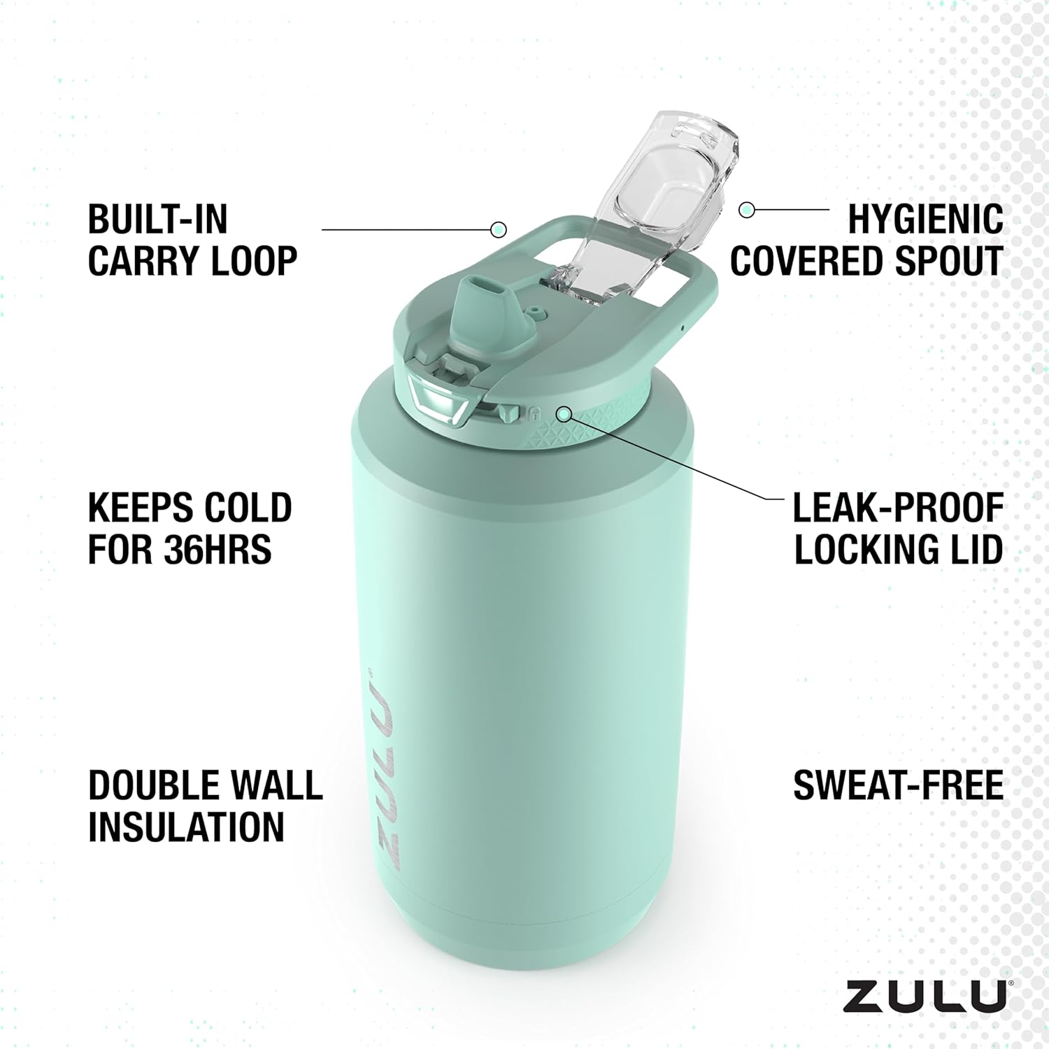 ZULU Goals Vacuum Insulated Large Capacity Stainless Steel Water Bottle | Reusable Jug Thermoses with Carry Handle | Leak-Proof Lid | Perfect for Travel, Workout, Gym, Hiking, Camping | 64oz, 101oz - Image 3