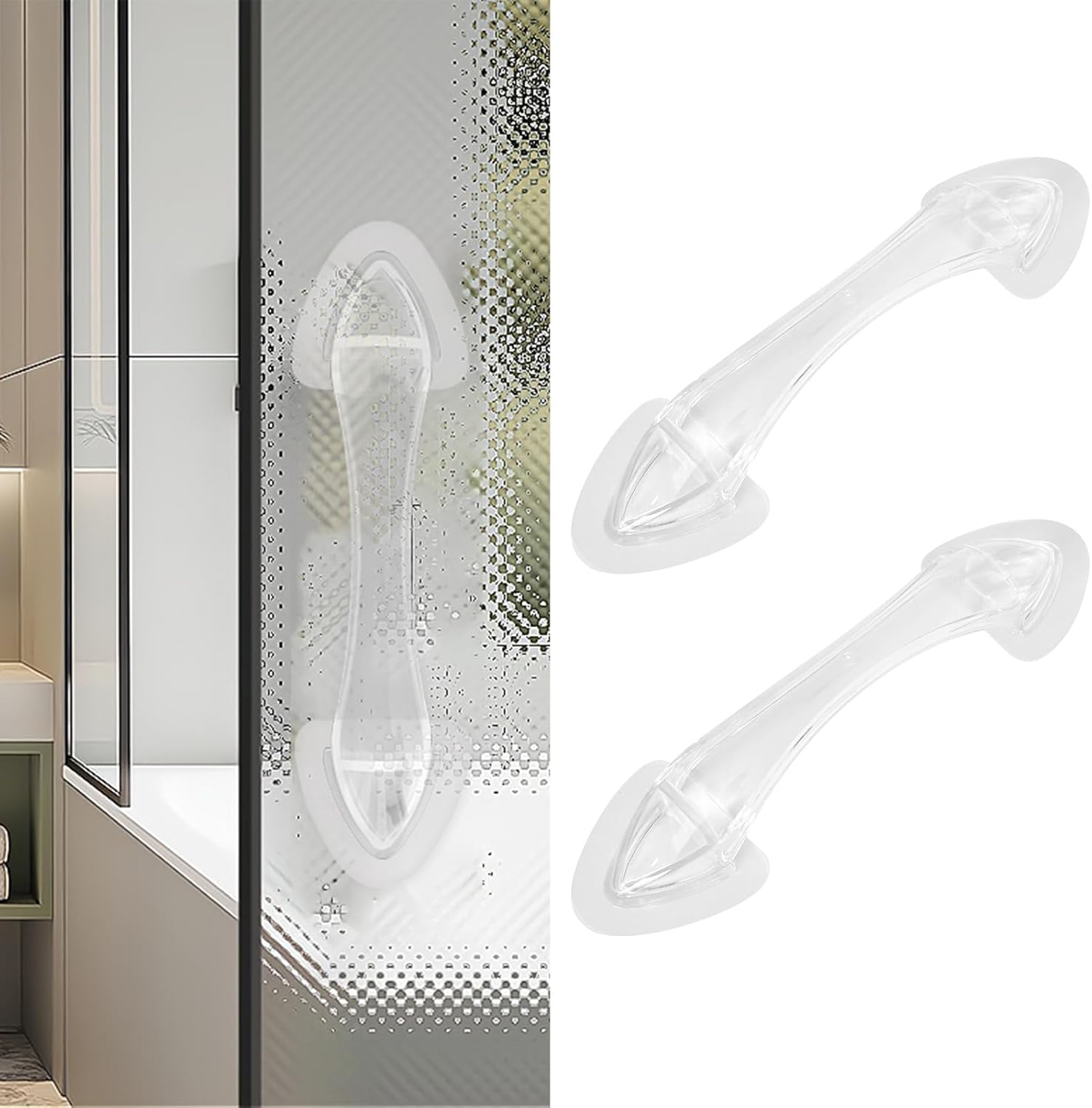 Acrylic Adhesive Handles: Self-Stick Pulls for Sliding Doors, Shower Doors, Cabinets & Drawers (2 Pack, Clear)