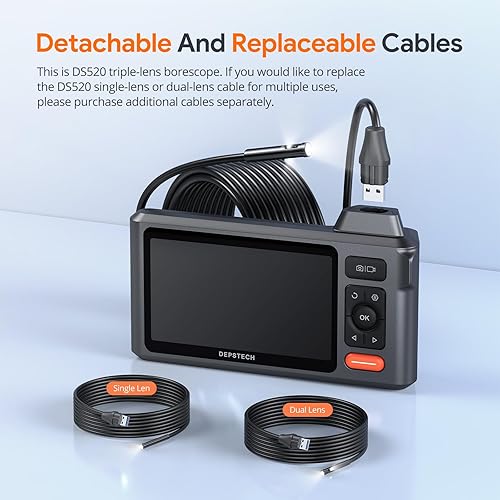 Miniatura 8 de DEPSTECH Triple Lens Borescope Inspection Camera, 5"IPS Screen Endoscope Camera with Lights,1080P Sewer Camera and 180Flip Button, 16.5ft IP67