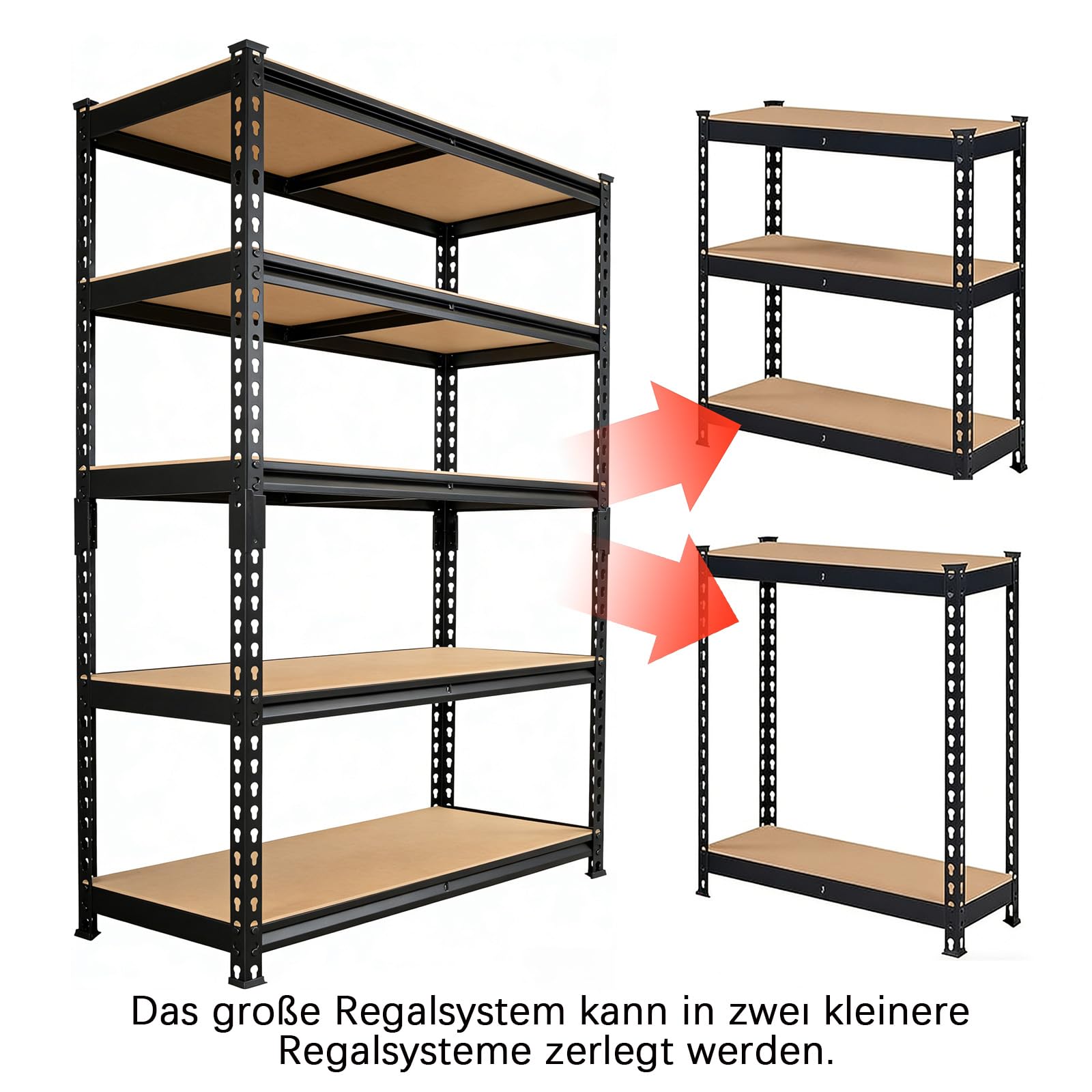 Schwerlastregale, 5 Etagen, verstellbare Lagerregale, Boltless Garagenregal, Lager, Hauswirtschaftsraum, Tragfähigkeit 1000 kg, 40 x 90 x 183 cm, Schwarz