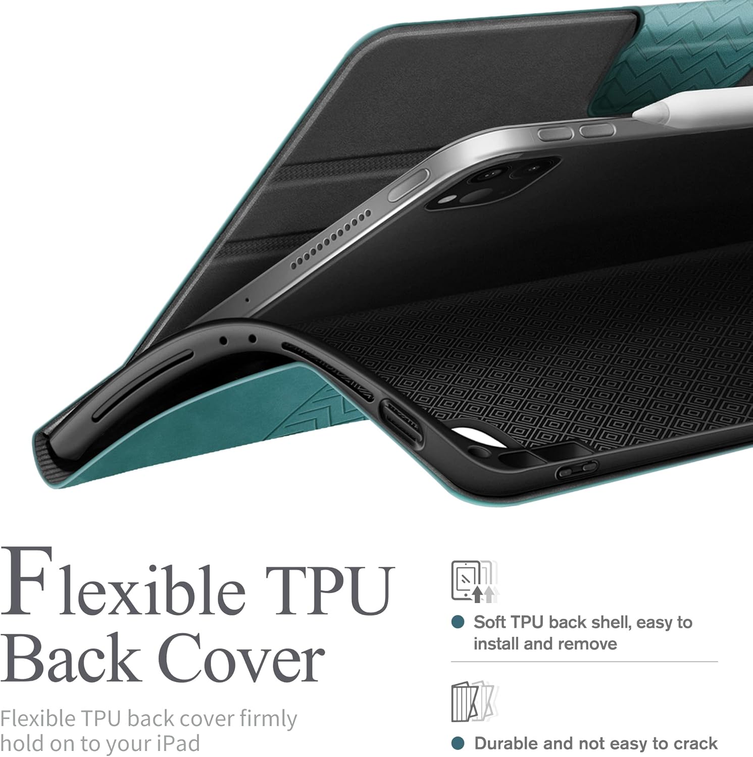 auaua Case for iPad Pro 12.9 6th/5th/4th/3rd Generation 2022/2021/2020/2018, Slim Durable Leather Stand Cover with Pencil Holder, Auto Sleep/Wake (Green) - Image 6