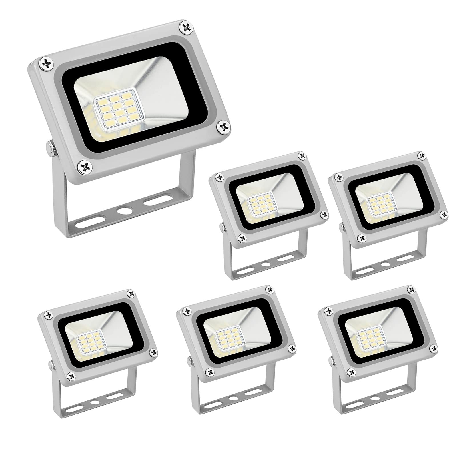 Tashace Faretto LED DC 12V-24V da esterno 10W 800Lm Luci di sicurezza Lampada da parete 6500K IP65 Faretto impermeabile for garage Giardino Cortile Faretti(6 packs)