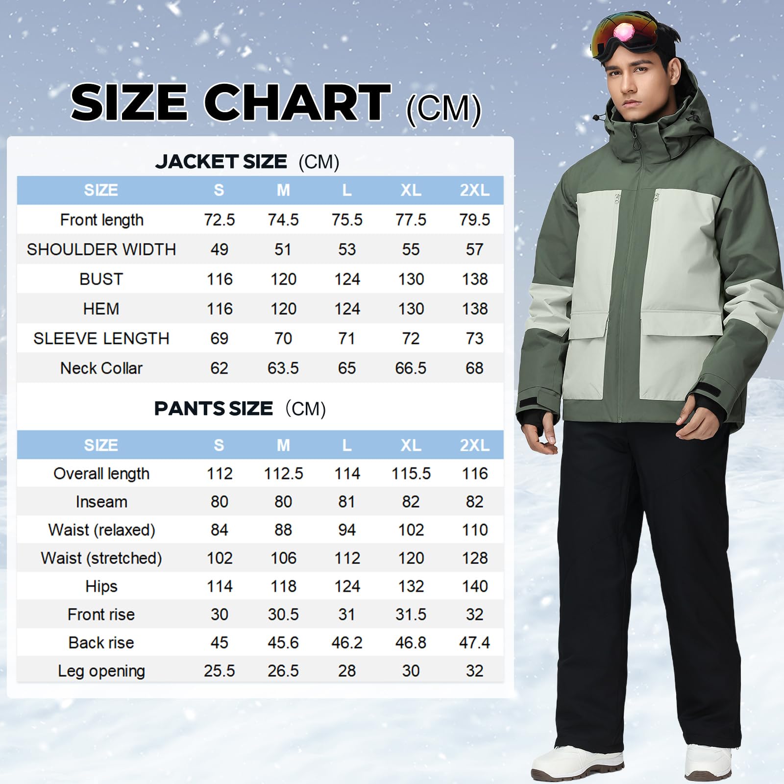 HOUZONIY Herren Schneeanzug Skijacke und Skihose Set Herren Zweiteilig Outdoor-Skikleidung Winddicht Ski Anzug Mit Kapuzen zum Skifahren Snowboarden