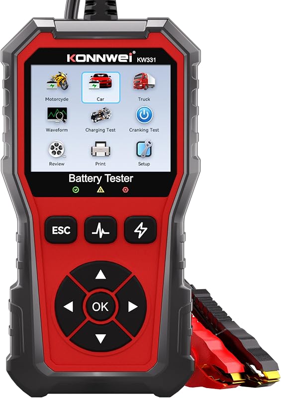 KW331 6V 12V 24V Car Battery Tester with Cloud Report | Battery Load Tester 10-2000CCA for Lead Acid AGM Lithium Battery, Alternator Cranking Charging Test for Car Truck Motorcycle