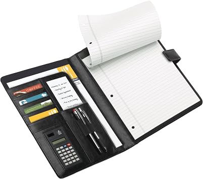 Office Depot Brand Padfolio with Magnetic Closure and Calculator, 11 1/10"H x 10 1/2"W x 1 3/10"D, Black
