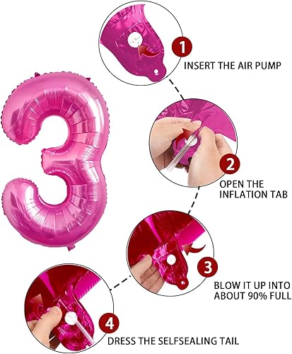 Miniatura 3 de Globo de 3 números rosa de 40 pulgadas, globos de tercer grado de Mylar para niños de 3 años de edad, decoración de fiesta de cumpleaños, boda,