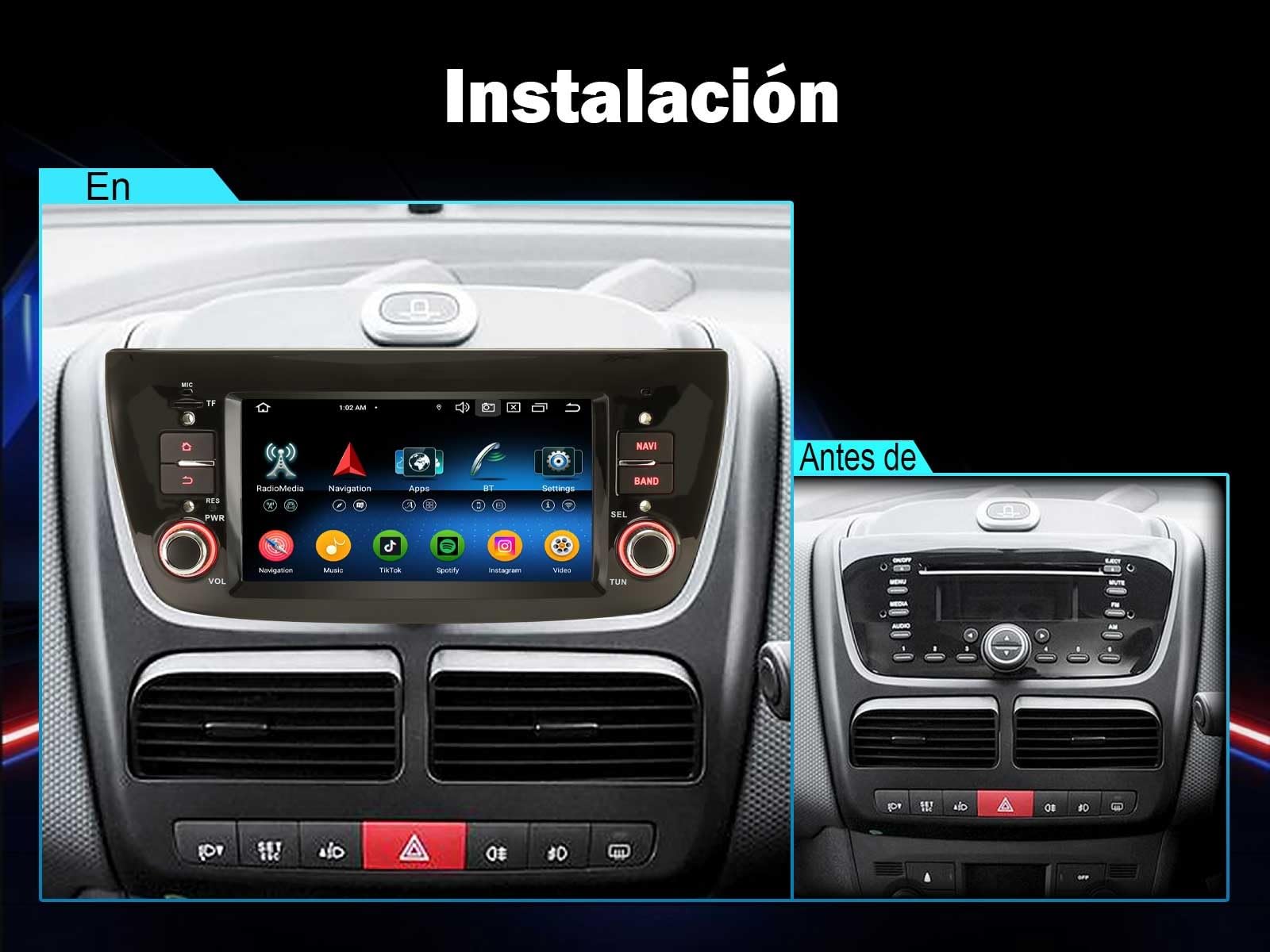 Erisin 8-Core 4GB+64GB Android 16 Radio Coche Bluetooth GPS Navegador para Fiat Doblo 263 Opel Combo Tour D 6.1" IPS Pantalla táctil Soporte Wireless CarPlay Android Auto DSP WiFi Dab+ OBD2 Canbus