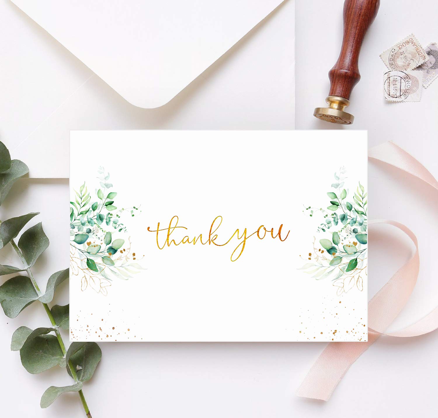 Wedding Thank You Cards with Envelopes 48 Gold Foil Eucalyptus Thank