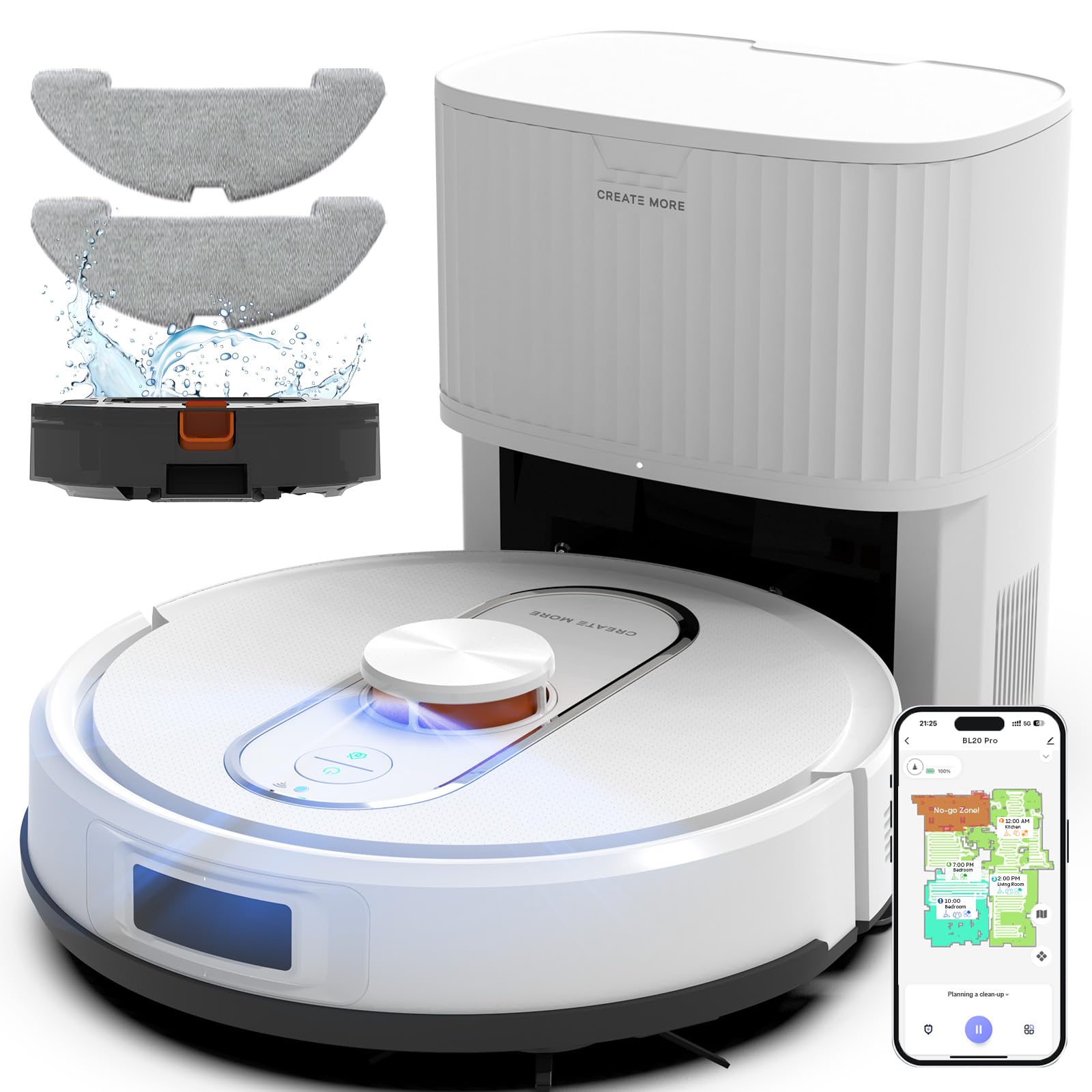 Bagotte Robot Vacuum and Mop, Robotic Vacuum Cleaner with Self Emptying Station for 60 Days, 5000Pa Suction, LiDAR Navigation, No-Go Zones,Wi-Fi/App/Alexa Control, for Carpets & Hard Floors