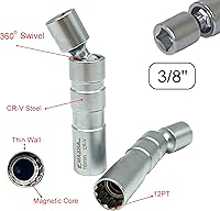Vista 5 de 3/8 de pulgada de llave giratoria magnética pared delgada 0.551 in bujía enchufe universal junta 12PT (0.551 in)